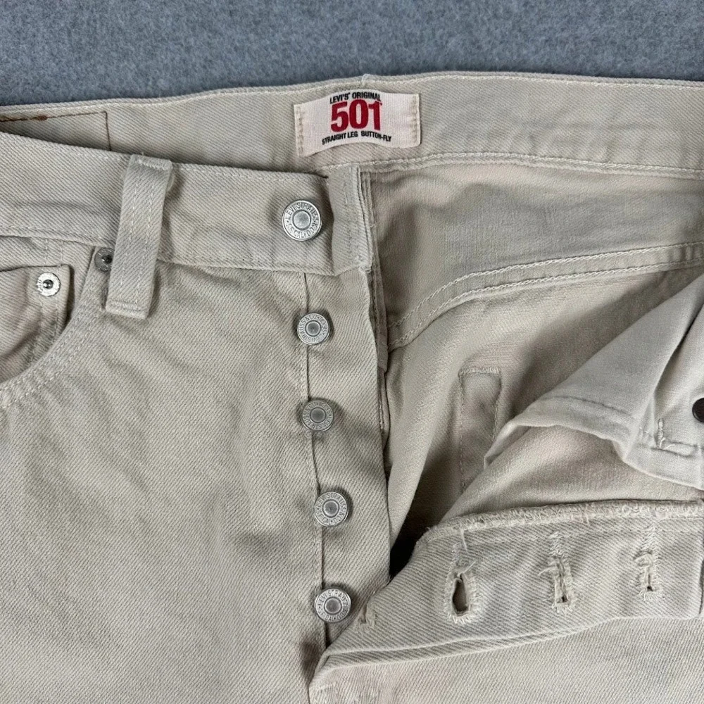 Levi's 501 XX Mens Jeans Khaki Tan Straight Leg Button Fly Raw Hem 32x30 (32x27)